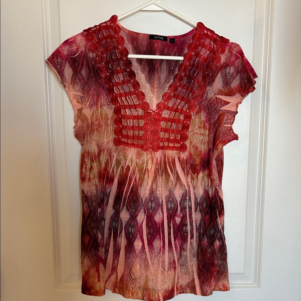 Apt. 9 Women's Vibrant Red and Pink Blouse